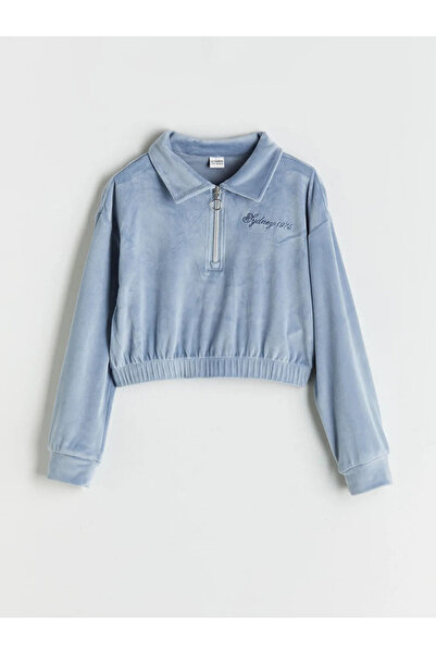 LC Waikiki Lcw kids blue velvet girls' sweatshirt and leggings set