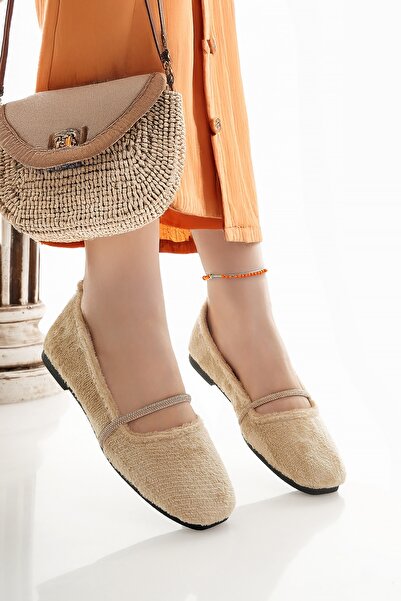 Modafırsat Women's Ballerinas Beige Lightweight Comfortable Stylish Business Office Daily Shoes