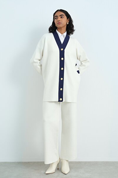 Nihan Modello Çizgili Triko Hırka Lacivert