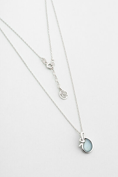 So CHIC... Kalsedon Parıltısı 18 Ayar Beyaz Altın Kaplama 43 Cm Gümüş Kolye