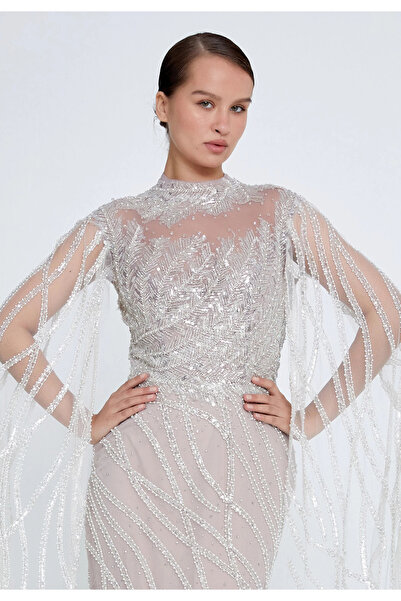 1way Sheer evening dress with shiny embroidery