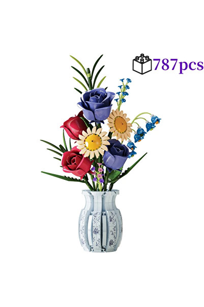 Choice بدون صندوق 787 قطعة باقة زهور جديدة من زهرة الأقحوان وزهرة زنبق الوادي مع مجموعة مزهرية من مكعبات البناء DIY