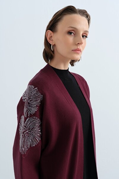 Nihan Kolu Boncuk İşlemeli Triko Hırka Kırmızı