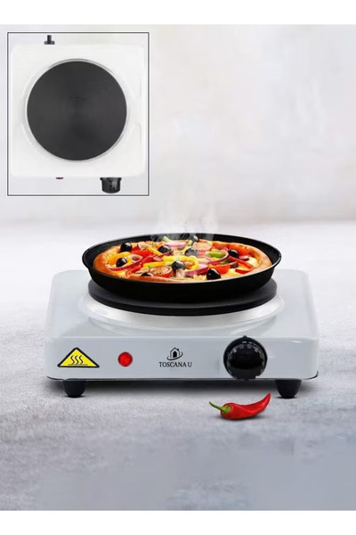 TOSCANA U 1000W Single Burner Electric Stove and Heater in Stainless Steel with 5 Heat Settings