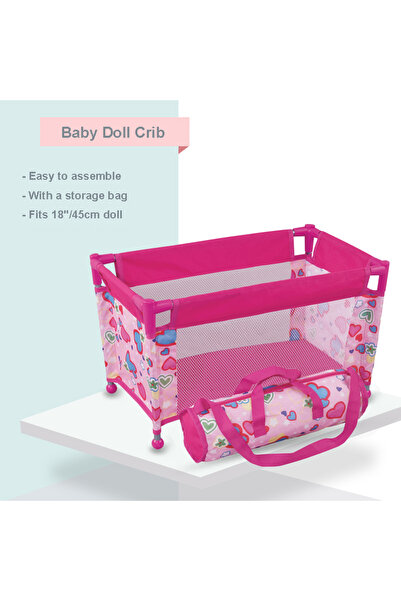 Choice Pink Baby Doll Crib Pack and Play Accessory Simulation DIY Doll Bed up to 18 Dolls with Carry Along