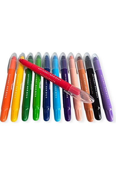 tüftürük Masis 12 Colors Washable Twist-Up Crayon Set, with Plastic Bag, Large Size