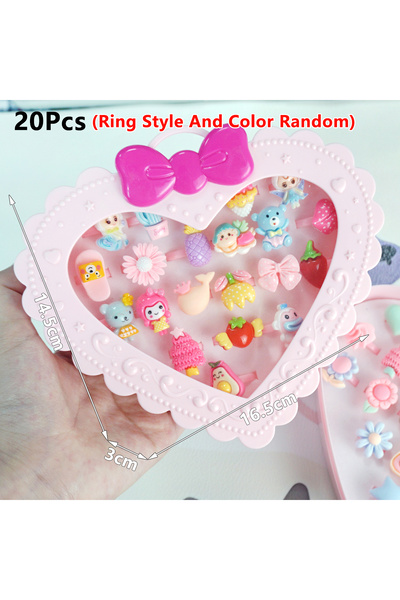 Choice 2363-130B 20Pcs Cartoon Little Girl Rings Mini Animals Flowers Children Jewelry Set With Love Displa