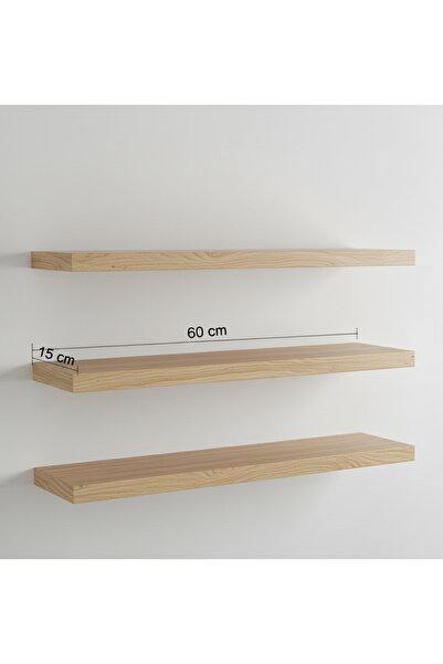 Free Home Premium MDF Ürün Duvar Rafı 3'lü Set 60x15 cm Uçan Raf Modern Kitaplık Mutfak Banyo Rafı