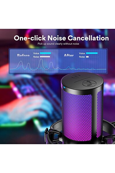 MAONO RGB Condenser Gaming Mic, USB Podcast Microphone with Active Noise Cancellation, Mic Gain, 1-C