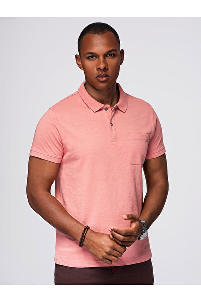 OMBRE Klasické bavlněné pletené polo tričko - růžové V4 OM-POWS-0142 M