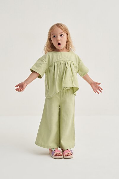 EBU Prive Kız Çocuk Organik Pamuk Pilili Takım Açık Yeşil