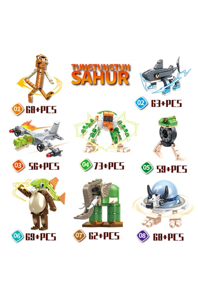 Choice no box eight models DIY Tungtungtungsahur MOC Building Set 8 Models Assembly Bricks Kit Creative Con