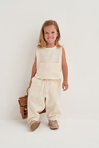 EBU Prive Унисекс детски комплект от органичен памук в кремаво