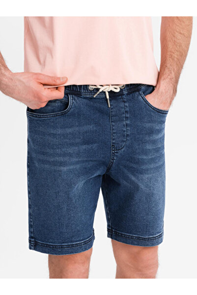 OMBRE Pánské kraťasy s elastickým pasem a sepraným efektem - modré V2 OM-SRDS-0192 S