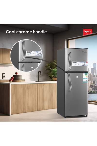 İMPEX 138L Double Door Refrigerator, 42L Freezer, Dark Grey, Fast Cooling, 2Yr Warranty- IRF 138C