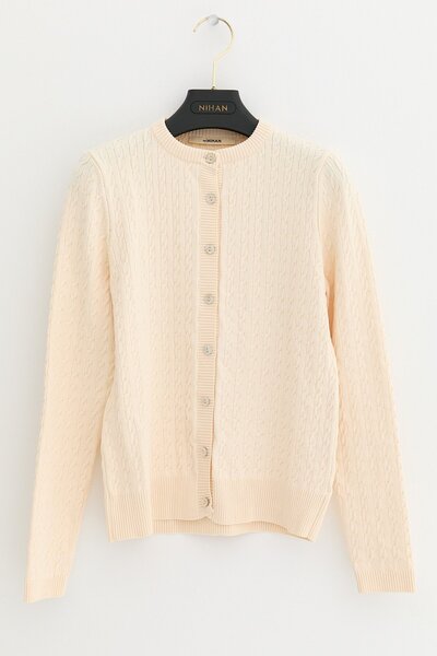 Nihan Saç Örgülü Kısa Hırka Ekru