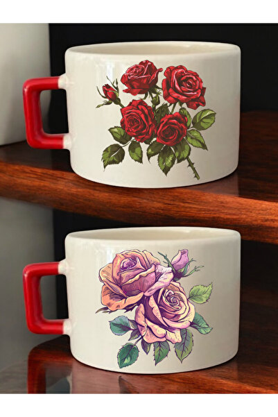 lili hediyelik طقم من كوبين للقهوة مطبوع عليه صور زهور - أكواب سيراميك للشاي ...