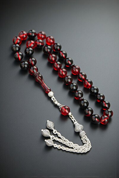 Tesbih Otağı Sphere Cut Fire Amber Prayer Beads – 925 Sterling Silver with Tassels, Certified