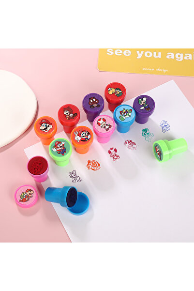 BANDAI 12PCS 12PCS Super Marios Stamps for Kids Anime Action Figures Signet Teacher Stamp Reward Kids Acces