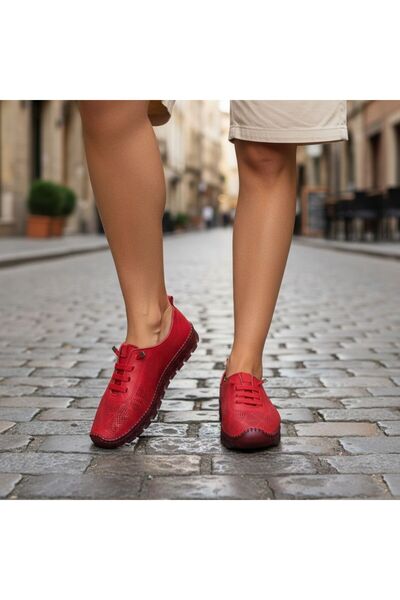 STOKS SHOES STORE Women's Daily Stylish Lightweight Genuine Leather Stitched Rubber Laced Gel Sole Orthopedic Shoes