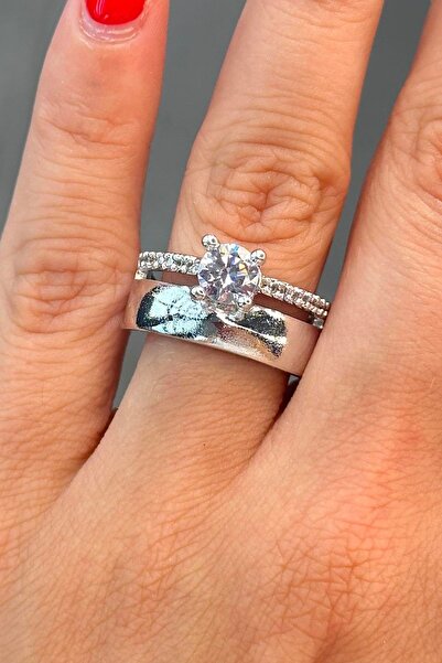 TAKIŞTIR خاتم فضي اللون مفصل قابل للتعديل