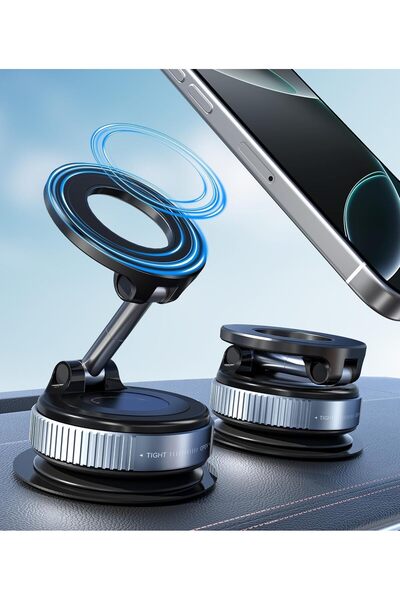 AWH حامل شاحن سيارة لاسلكي سريع - حامل هاتف مغناطيسي قابل للطي بزاوية 360 درجة مع شفط قوي