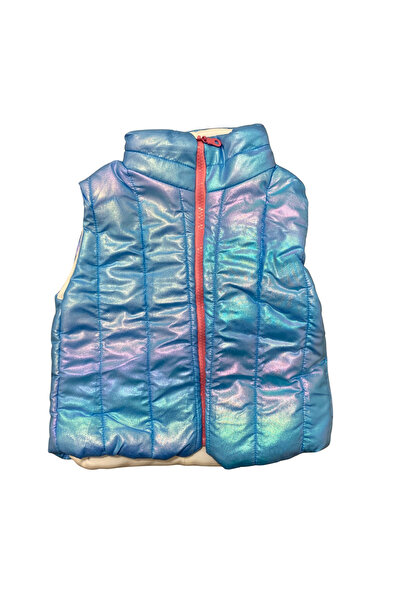 OEM Children's thick holographic blue vest with pink zipper