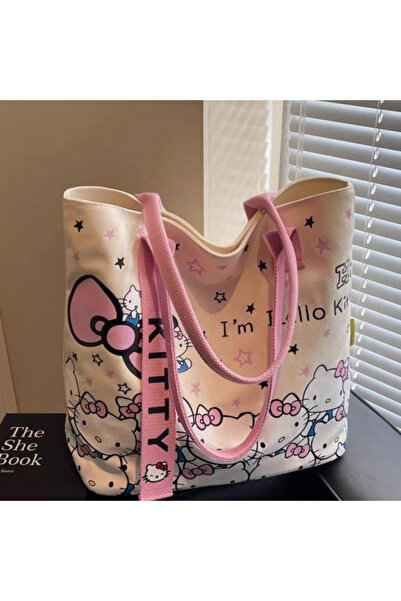 SANRIO Hello Kitty Hellokitty cartoon canvas bag kawaii tote bag cute commuter versatile one-shoulder tote