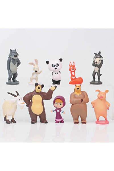 Miniso دب 10 قطع من مادة البولي فينيل كلوريد جديد 10 قطع من مجسمات ماشا والدب المتحركة نموذج أنمي ألعاب كرتونية للأصدقاء G