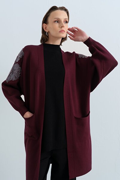 Nihan Kolu Boncuk İşlemeli Triko Hırka Kırmızı