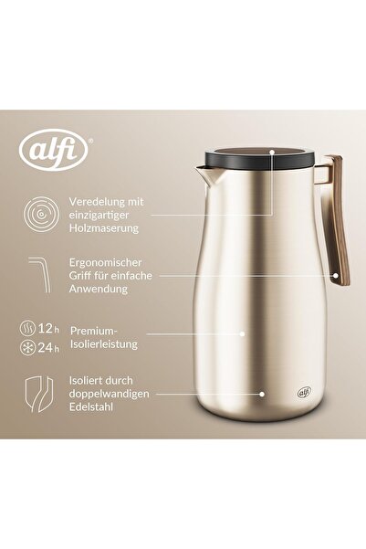 ALSAIF ALFI Insulated Coffee Carafe, Stainless Steel Vacuum Flask for Coffee & Other Hot Beverages, 1 Liter