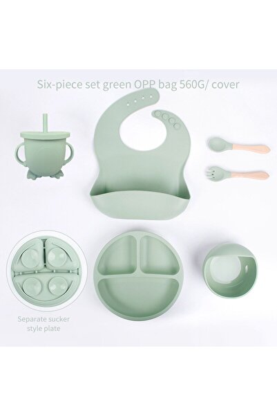 choice2 مجموعة طعام للأطفال مكونة من 6 قطع باللون الأخضر العسكري، مجموعة سيلي...