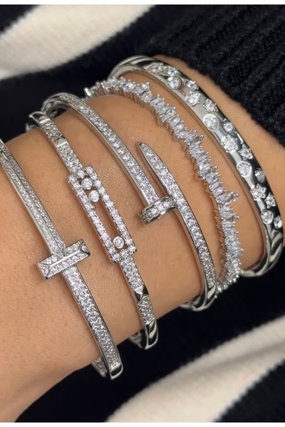 Fairydaze Yılan Model Tam Taşlı Kelepçe Gümüş