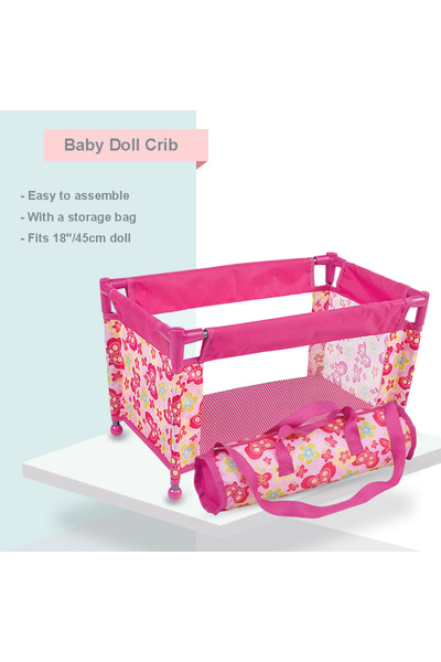 Choice Pink Baby Doll Crib Pack and Play Accessory Simulation DIY Doll Bed up to 18 Dolls with Carry Along