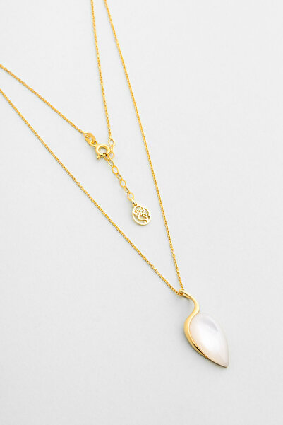 So CHIC... Damla Sedef 18 Ayar Sarı Altın Kaplama 42 Cm Gümüş Kolye