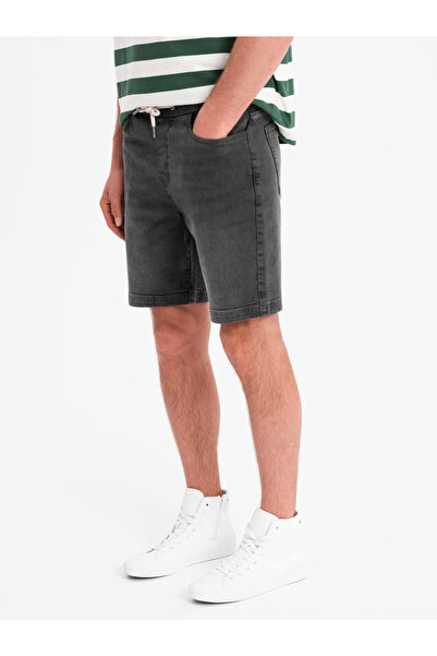 OMBRE Pánské kraťasy s elastickým pasem a sepraným efektem - šedé V3 OM-SRDS-0192 XL