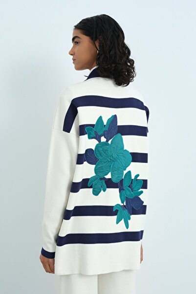 Nihan Modello Çizgili Triko Hırka Lacivert