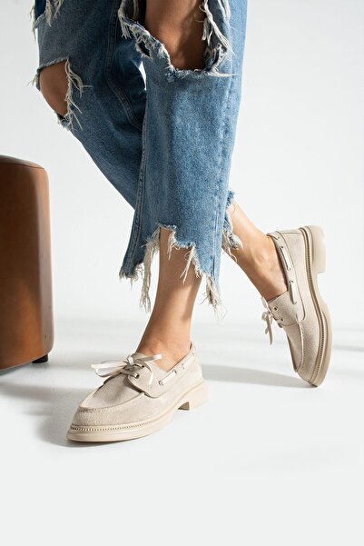 BeBeQ Store Бернар Бежов суед с плоска подметка и връзки Дамски балетни пантофки