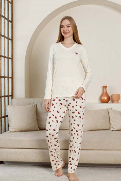 bie's Γυναικείο σετ πιτζάμες με μακρυμάνικο εποχιακό μακρυμάνικο σετ πιτζάμες με λύκρα βισκόζη χωρίς κουμπιά με λαιμόκοψη σε σχήμα V