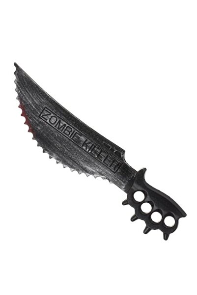 SHOPIENS Cuțit din plastic pentru Halloween cu lamă zimțată și ucigaș de zombi cu sânge fals, 51 cm