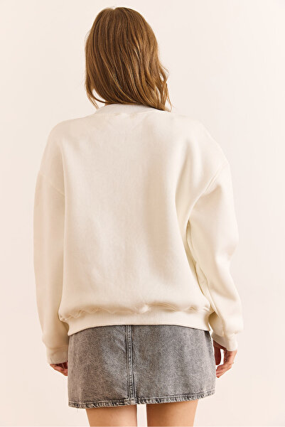 Olalook Γυναικείο φούτερ με λευκό φερμουάρ και πλαϊνές τσέπες, χοντρό κολεγιακό φούτερ SWT-19000750