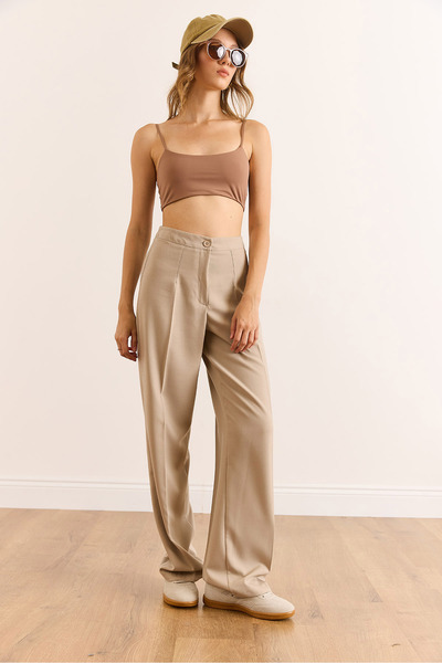 Olalook Women's Mink Single Button Polyviscon Palazzo Pants Pnt-19000296