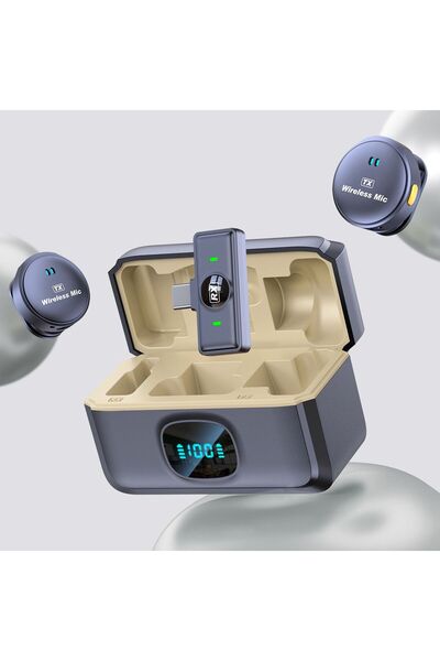 LEVONG LE-QX-8A Type-C Uyumlu Profesyonel Kablosuz İkili Yayın Kayıt Yaka Mikrofonu Uzun Pil Ömrü