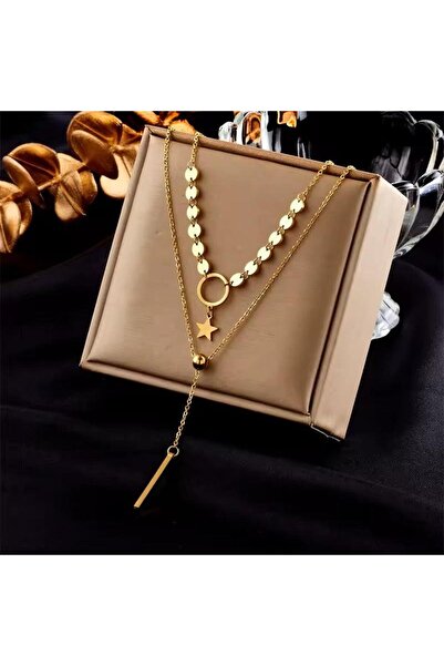 Pursehuit Χρυσό κολιέ, ανοξείδωτο ατσάλι, 2 στρώσεις, με αστέρι και νομίσματα...