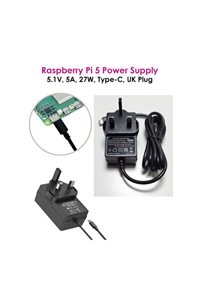 Generic Raspberry Pi 5 Power Supply 5.1V 5A 27W Type-C UK Plug Universal Replacement Power Supply