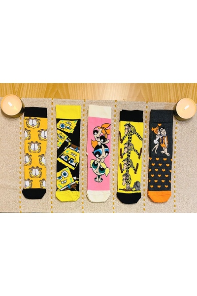 AL Bİ 90LIK 5-PACK STRIPES FILM HEROES PATTERNED COLOURED COTTON SOCKS