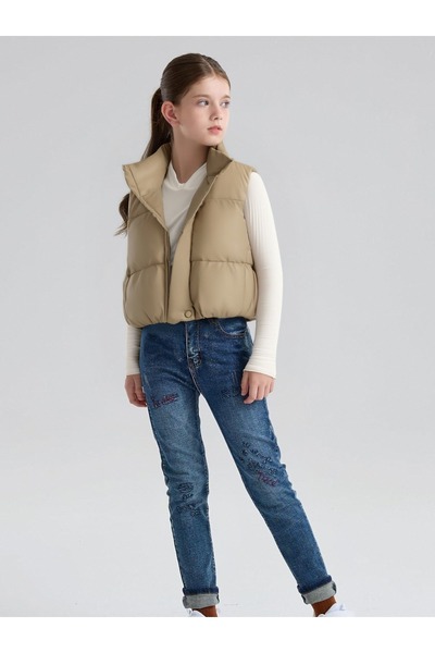 SETTY KOOP Girls' Faux Leather Lightweight Puffer Vest Jacket