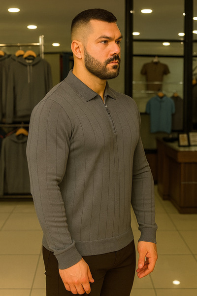 Maccali Men's Winter Plus Size Gray Zippered Sweatshirt