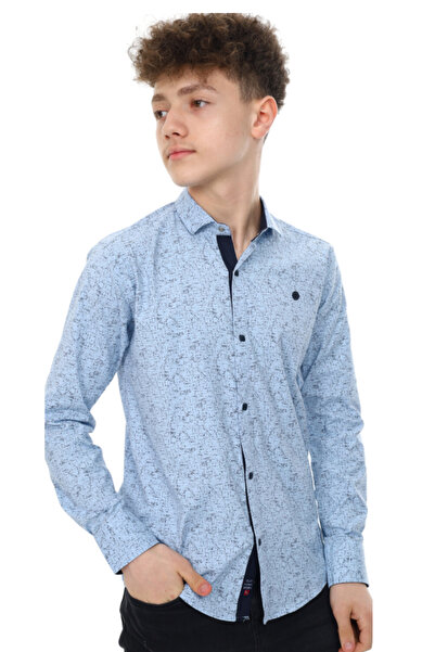 njn Boy's Long Sleeve Patterned Blue Shirt