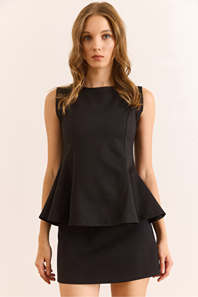 Olalook Women's Black Pencil Steel Mesh Bell Blouse Blz-19003113